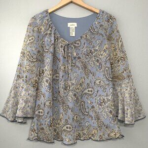 Ombre Womens Size 12 Blue Paisley Flowy Y2K Semi Sheer Top Fairycore Romantic